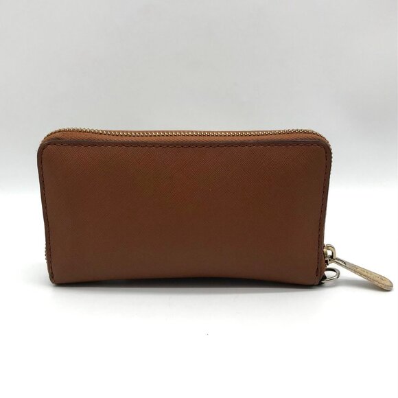 Michael Kors Brown Saffiano Leather Jet Set Zip Around Wallet - Picture 2 of 10